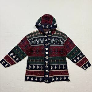 Vintage 80s Boundary Waters Hooded Cardigan Sweater, Size Medium